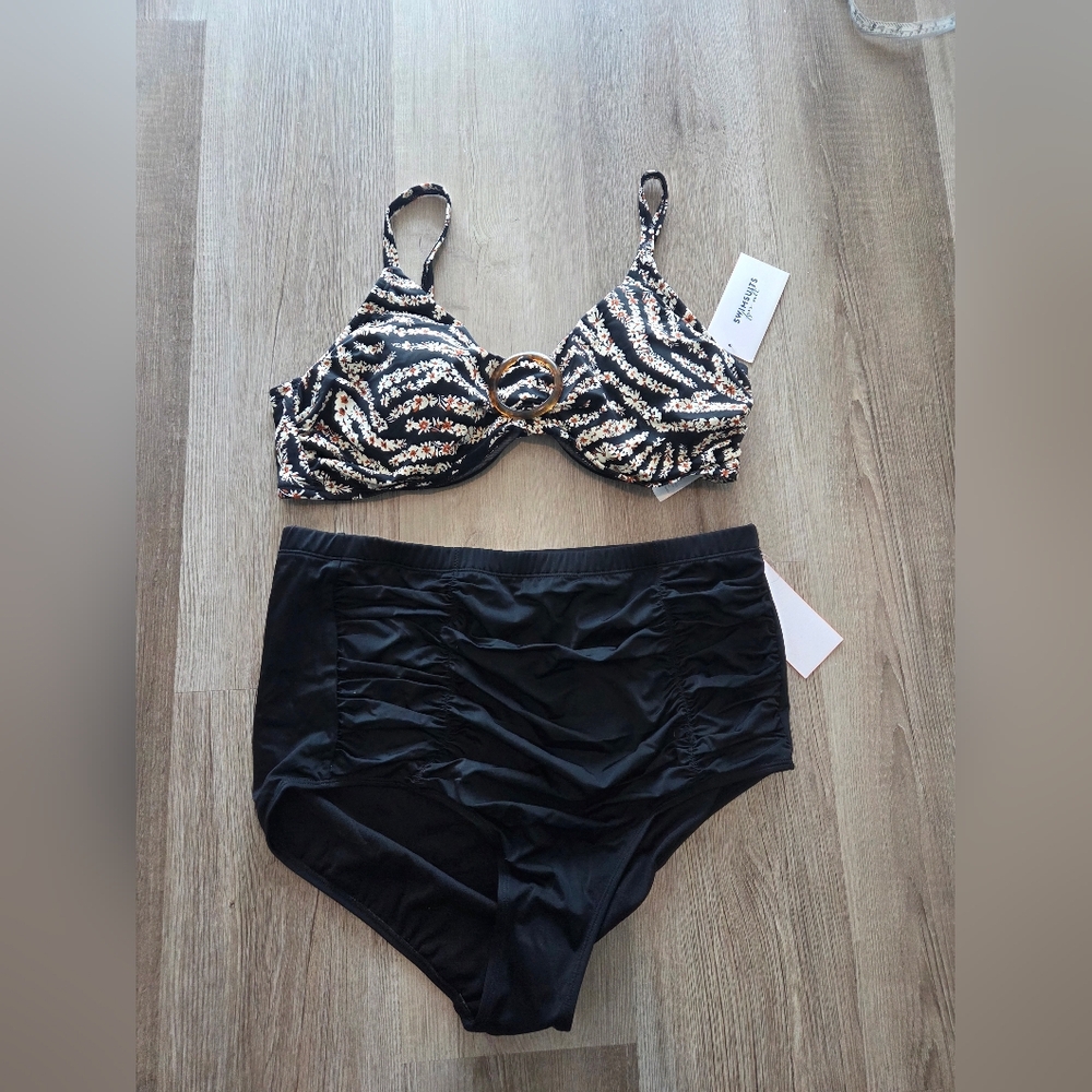 Swim Suits For All Floral Swim Top And High Waisted Bottoms